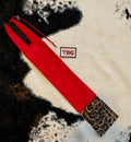 Red Cinched Top Waterproof Tailbag with Cheetah Fringe
