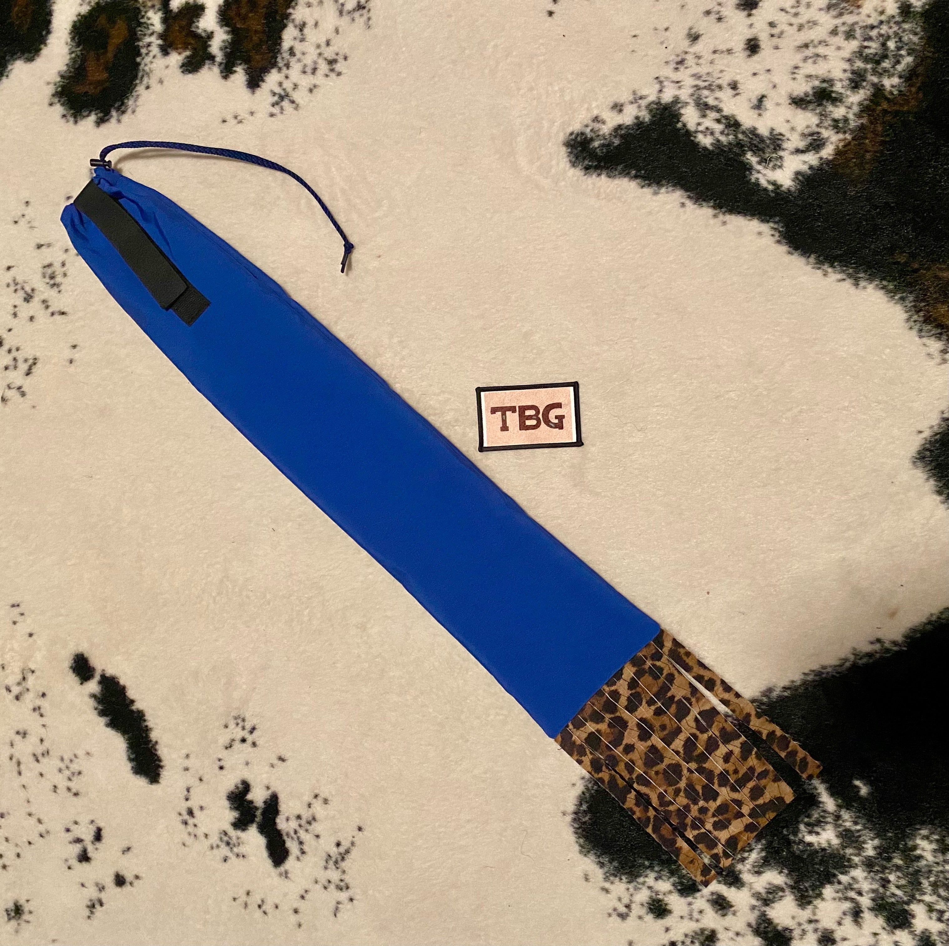 Royal Blue Cinched Top Waterproof Tailbag with Cheetah Fringe