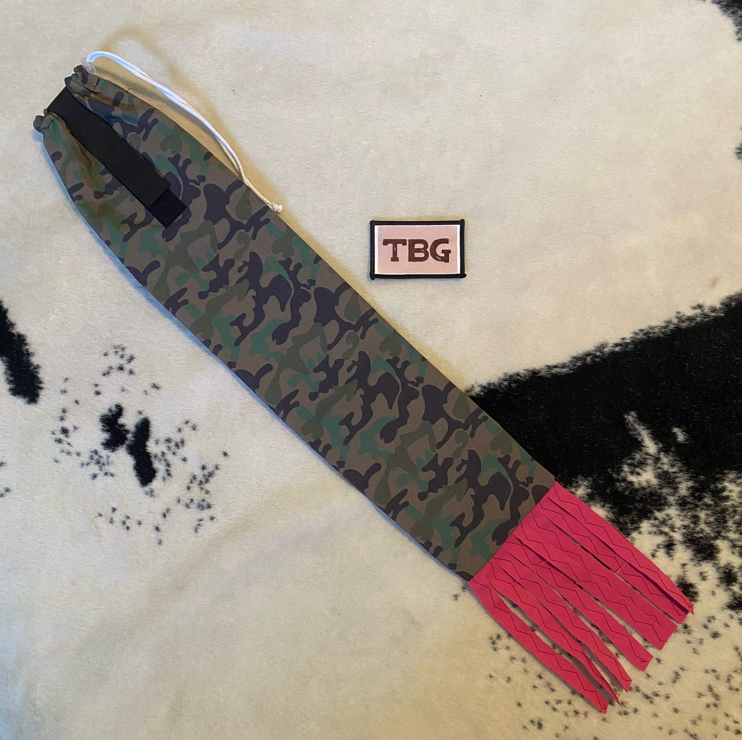 Camo Cinched Top Waterproof Tailbag with Pink Fringe
