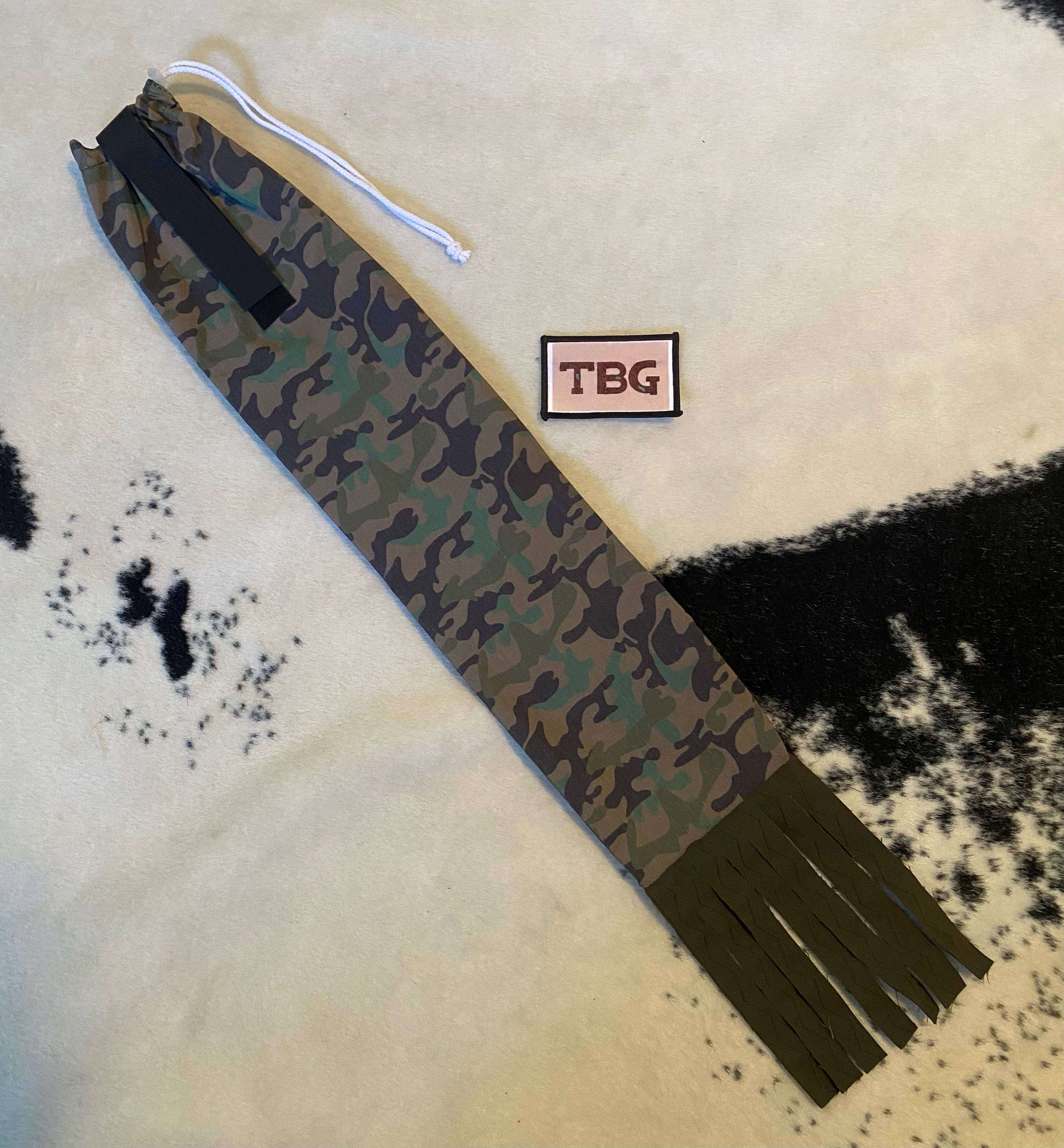 Camo Cinched Top Waterproof Tailbag with Olive Fringe