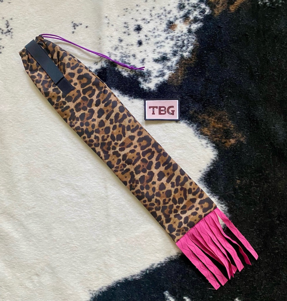 Cheetah Cinched Top Waterproof Tailbag with Pink Fringe
