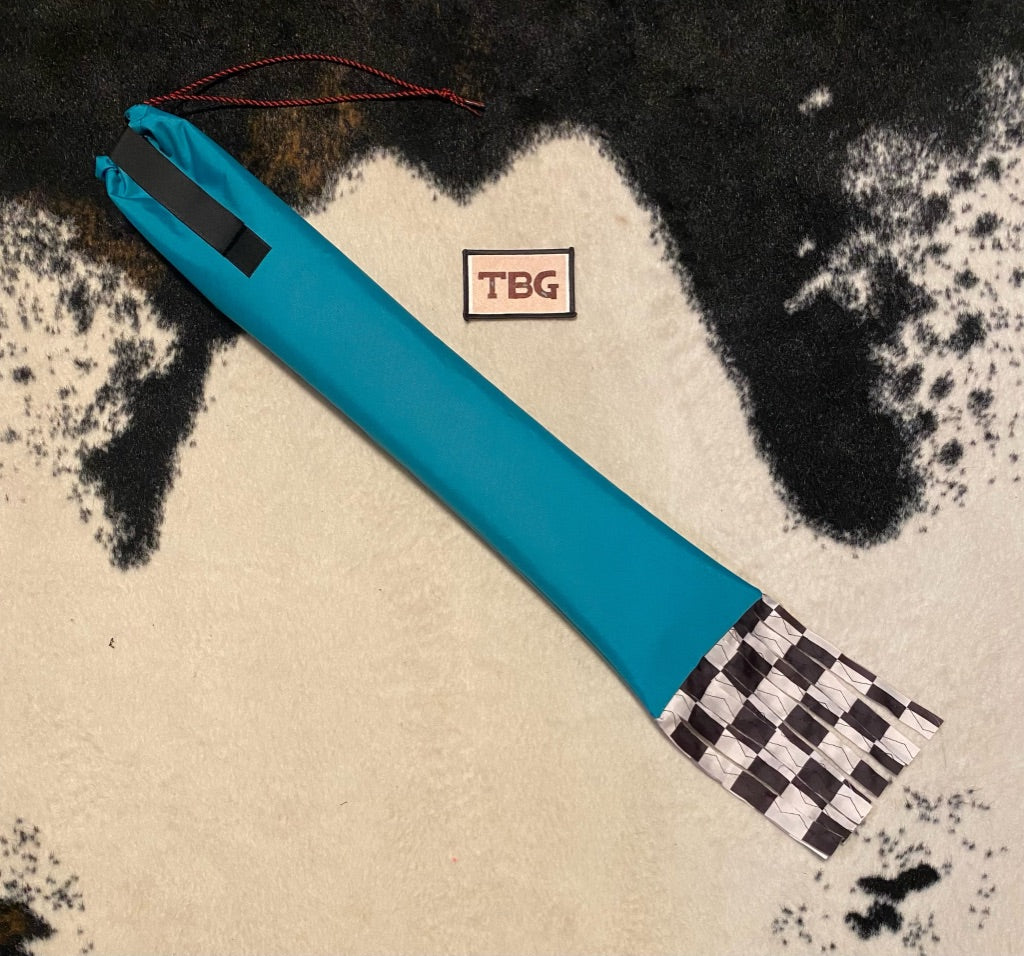 Turquoise Cinched Top Waterproof Tailbag with Checker Fringe